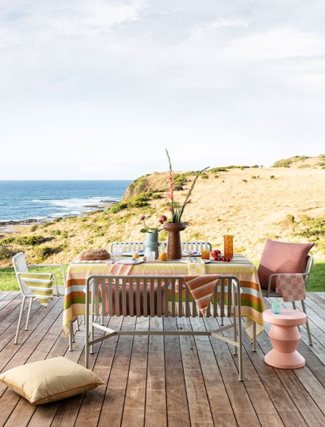 Bonnie and Neil's Colourful New Range Will Brighten Winter Days Club Interior, Bonnie And Neil, Bold Stripes, Winter Days, Winter Day, Tablescapes, Dandelion, Outdoor Furniture Sets, Melbourne