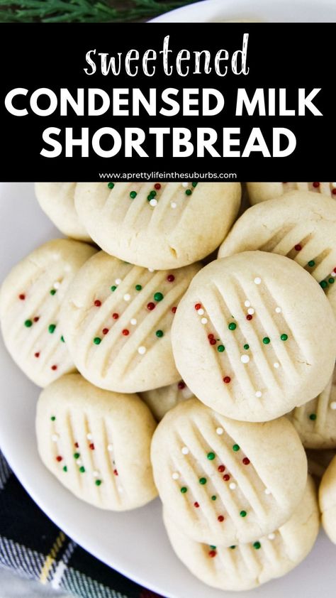 These Sweetened Condensed Milk Shortbread Cookies are soft, buttery and lightly sweet. Everything you want in a shortbread cookie. This simple recipe is perfect for the holiday season. Cookie Recipes Condensed Milk, Unsweetened Condensed Milk, Sweetened Condensed Milk Recipes, Condensed Milk Cookies, Sweet Condensed Milk, Condensed Milk Recipes, Shortbread Cookie Recipe, Eat Cookies, Shortbread Recipes