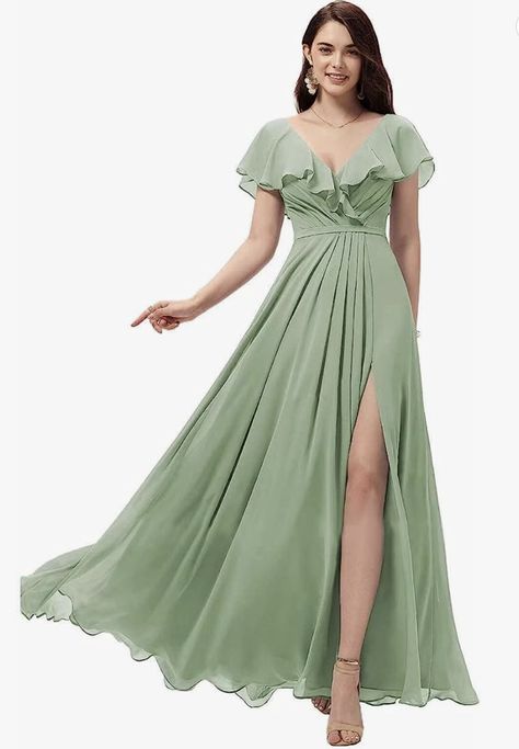 Ruffles Bridesmaid Dresses, Sage Bridesmaid Dresses, Bridesmaid Dresses Long Chiffon, Maid Of Honour Dresses, Cheap Bridesmaid, Evening Party Gowns, Cheap Bridesmaid Dresses, Chiffon Bridesmaid Dress, Chiffon Ruffle