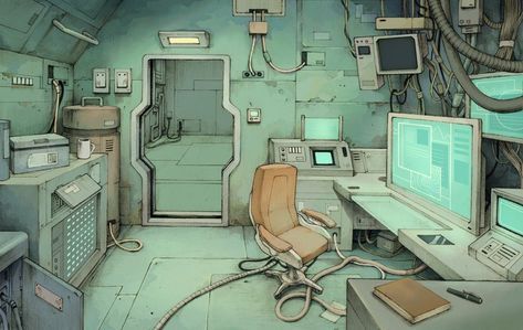 Solarpunk Spaceship, Sci Fi Laboratory Concept Art, Spaceship Interior Concept Art, Inside Spaceship, Scifi Room, Cyberpunk Interior, Sci Fi Room, Cyberpunk Room, Scifi Environment