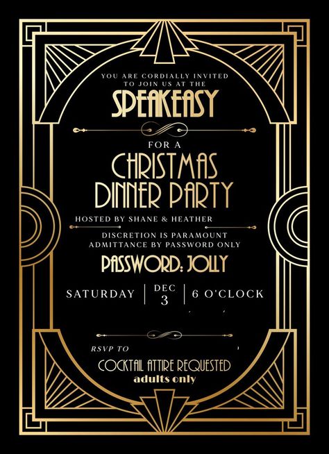 Black Tie Christmas Party, Black Tie Invitation, Christmas Party Nails, Speakeasy Party, Great Gatsby Themed Party, Work Holiday Party, Gatsby Themed Party, Christmas Party Themes, Black Tie Party