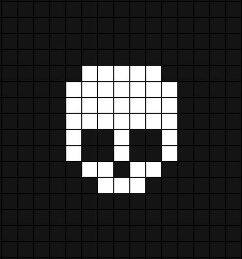 A small pixel art template of a clean white skull without its jaw attached. Easy Pixel Art Small Halloween, Rsr Pixel Art, Skull Pixel Art Grid, Pixel Halloween Art, Pixel Art Clothes, Easy Crochet Tapestry, Easy Crochet Grid Pattern, Crochet Pixel Pattern Small Easy, Halloween Pixel Art Grid