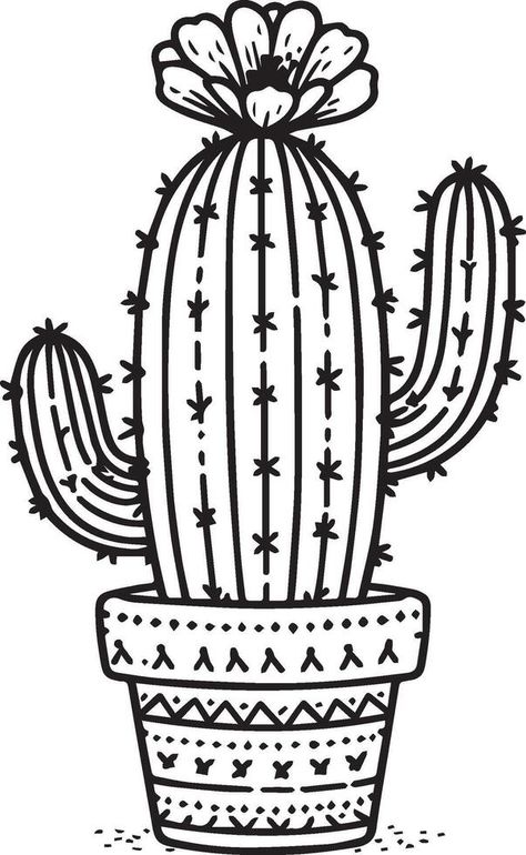 Line Art Cactus, Cactus Coloring Page, Cactus Line Art, Cactus Outline, Coloring Pages Easy, Cactus Printable, Cactus Vector, Garden Coloring, Garden Coloring Pages