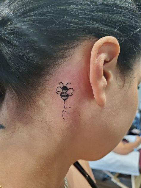 Behind the ear bee tattoo Bumble Bee Tattoo Behind Ear, Bee Tattoo Behind The Ear, Bee Behind Ear Tattoo, Bee Ear Tattoo, Bee Tattoo Behind Ear, Unique Ankle Tattoos, Bee Tattoo Simple, Bumblebee Tattoo, Spontaneous Tattoo