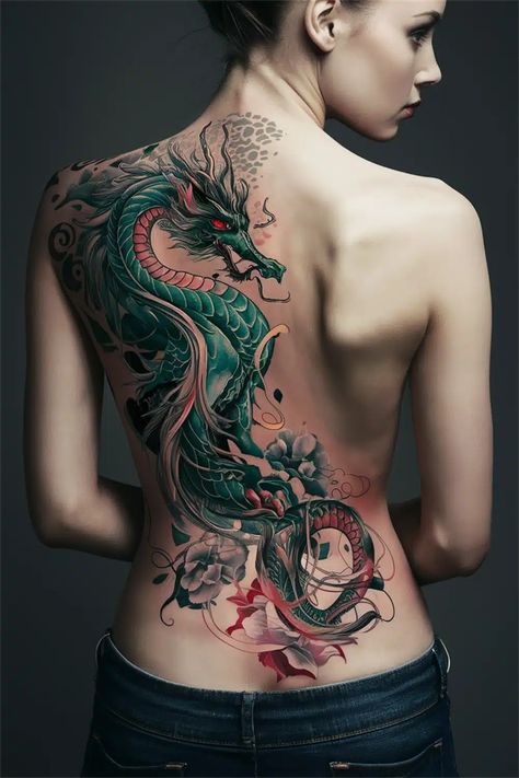 Discover the beauty of back tattoo women with our curated collection of stunning designs. From low spine pieces to full back masterpieces, these tattoos celebrate individuality and personal stories. Whether you prefer the elegant touch of flowers or the fierce imagery of a dragon, we have something for everyone. Explore the aesthetic of small tattoos with red ink or striking black designs that truly stand out. #BackTattooWomen #TattooInspiration #TattooArt Tattoos With Red Ink, Back Tattoo Dragon, Half Back Tattoo, Dragon Tattoo Back, Realistic Dragon, Back Tats, Back Piece Tattoo, Black Designs, Tattoo Women