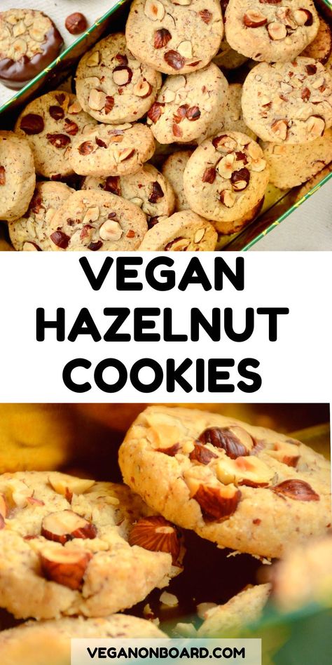 These crunchy hazelnut cookies are easy and fun to make! Super tasty and with the amazing texture of chopped nuts that get toasted as they bake. Vegan Hazelnut, Hazelnut Recipes, Traditional Christmas Cookies, Hazelnut Cookies, Vegan Baking Recipes, Vegan Bakery, Happy Belly, Nut Recipes, Cookie Calories