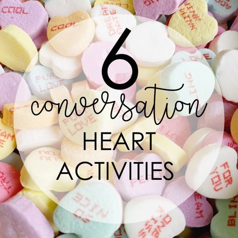 There are so many different ways to use conversation hearts instead of saving them for a sweet treat. Here are 6 different ways to use conversation hearts in the classroom and will definitely have your kids looking at candy in a whole new way! 1. WAR OF HEARTS War of Hearts has always been a … Activities With Conversation Hearts, Conversation Heart Bingo, Conversation Heart Stem Activities, Candy Heart Games For Kids, Conversation Heart Crafts For Kids, Valentine Reading Activities, Conversation Heart Crafts, Conversation Heart Games, Valentines Homeschool