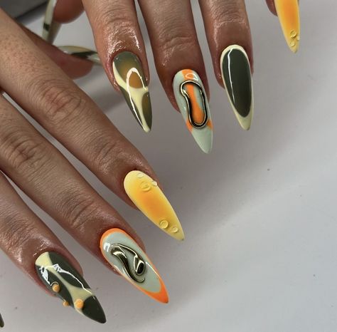 How To Take Nail Pictures, Fall Style Nails, Long Nails Fall, Fall Nails Orange, Acrylic Nails Fall, Nails Aura, Artsy Nails, Nails 23, Nails Orange