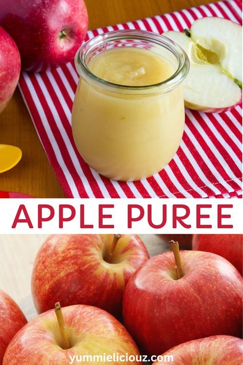 Puree Baby Food Recipes, Apple Puree Recipe, Zucchini Baby Food, Apple Puree For Baby, Baby Food Recipes Stage 1, Baby Spinach Recipes, Apple Baby Food, Pureed Diet, Pureed Food