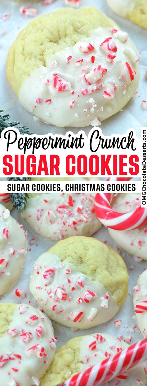 Peppermint Crunch Sugar Cookies are easy Christmas cookies that will make a festive addition to your holiday cookie plate. #christmas #cookies #sugar #cookies Chewy Christmas Cookies, Christmas Cookies Sugar, Christmas Confections, Peppermint Crunch, Easy Christmas Cookies, Peppermint Sugar Cookies, Healthy Cookie, Christmas Recipes Easy, Cookie Plate