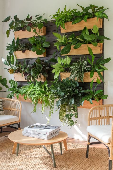 15 Stunning Wall Decor Ideas to Instantly Refresh Your Home Wall Plants Indoor Living Rooms, Live Plant Wall, Plant Wall Ideas Indoor, Living Room Shelving Ideas, Unique Wall Decor Ideas, Room Shelving Ideas, Living Room Shelving, Wall Plants Indoor, Vertical Plant Wall