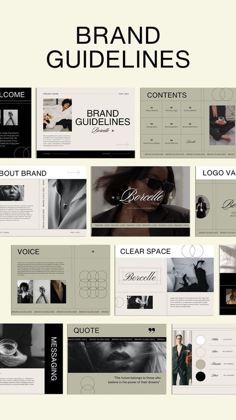 Brand Guidelines template is an all-in-one solution to help businesses and organizations establish a strong and consistent brand identity. It includes everything you need to create comprehensive brand guidelines, including a logo page, color palette, typography, brand pattern, brand elements, stationery design, about brand section, and brand voice guidelines. #canva #guide #guidelines #template #branding #designer #graphic design Brand Book Layout, Brand Book Examples, Brand Guidelines Book, Branding Canva, Canva Guide, Brand Guidelines Design, Wellness Branding, Style Guide Template, Brand Identity Guidelines