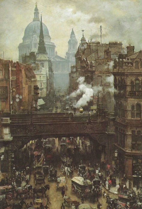 St. Paul's and Ludgate Hill (1887) - William Logsdail St. Paul’s Cathedral, San Paolo, Victorian London, St Pauls Cathedral, Interesting Buildings, Victorian Architecture, Grand Canal, Old London, 판타지 아트