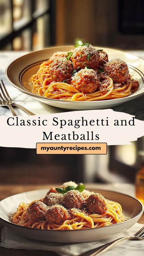 Make dinnertime a breeze with our Easy Classic Spaghetti and Meatballs Recipe! Tender, homemade meatballs in a rich tomato sauce, served with al dente spaghetti, create the perfect combination for a satisfying meal. Whether for a weeknight dinner or a family gathering, this classic dish is simple to prepare and packed with flavor. Top with Parmesan and fresh herbs for an authentic Italian touch! Meatball Seasoning, Spaghetti Meatball Recipes, Spaghetti And Meatballs Recipe, Italian Meatballs Recipe, Best Spaghetti, Easy Spaghetti, Meatball Recipes Easy, Homemade Spaghetti Sauce, Italian Pasta Dishes