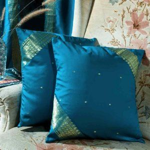 Amazon.com: Turquoise Sari Cushion Covers / Saree Pillow covers 16 X 16 Inches: Home & Kitchen Turquoise Throw Pillows, Diy Cushion Covers, Turquoise Pillows, European Pillows, White Decorative Pillows, Cushion Cover Designs, Gold Pillows, Sari Fabric, Diy Pillows