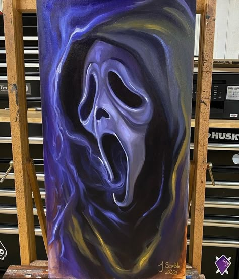 Cool Dark Painting Ideas, Creepy Gothic Art, Clown Acrylic Painting, Horror Movie Art Painting, Horror Canvas Art, Pinhead Painting, Painting Ideas On Canvas Horror, Gothic Painting Ideas On Canvas, Painting Ideas Horror