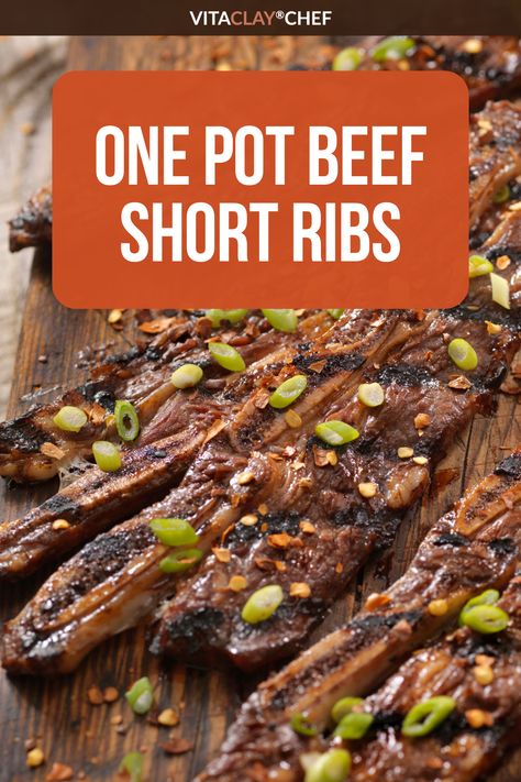 Per customer requested, we converted INSTANT POT BEEF SHORT RIBS in VitaClay! Believe or not you will love the result cooked in clay way better than metal pot! #beefshortribs Beef Plate Short Ribs Oven, Sliced Short Ribs Recipe, Flanken Short Ribs Recipe Oven, Flanken Beef Short Rib Recipes, Boneless Beef Short Ribs Grilled, Short Rib Recipes Crockpot, Flanken Short Ribs Recipe, Short Ribs Crock Pot, How To Braise Short Ribs