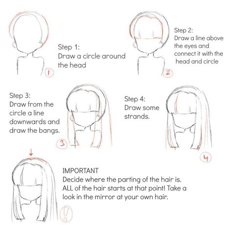 Little hair tutorial 2: How to draw straight hair by Cheriin Draw Straight Hair, Straight Haircuts, How To Draw Anime, Drawing Hair Tutorial, Manga Tutorial, Manga Hair, Hair Sketch, Step By Step Hairstyles, Draw Anime