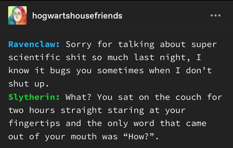 Ravenclaw And Slytherin Relationship, Ravenclaw Headcanons, Ravenclaw Things, Harry Potter Texts, Ravenclaw Slytherin, Harry And Ginny, Harry Potter Memes Hilarious, Slytherin Pride, Draco And Hermione