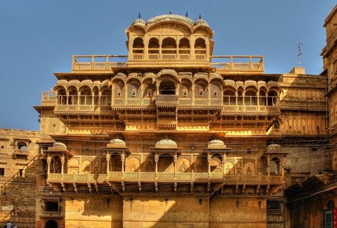 Jaisalmer Palace : The 7-storey Raj Mahal (Jaisalmer palace) was the palace of the rulers of Jaisalmer.  The Rajmahal (Jaisalmer palace) was the palace of the rulers of Jaisalmer. The Raj Mahal is a seven-storey palace and one of the oldest in Rajasthan. The Raj Mahal, inside the Jaisalmer fort is popular for its lattice work. Its construction started around 1500 A.D. Jaisalmer is a town in the Indian state of Rajasthan. Rajmahal Palace, Raj Mahal, Jaisalmer Fort, Bike Collection, Islamic Society, Palace Resorts, Jaisalmer, A Town, Religious Art