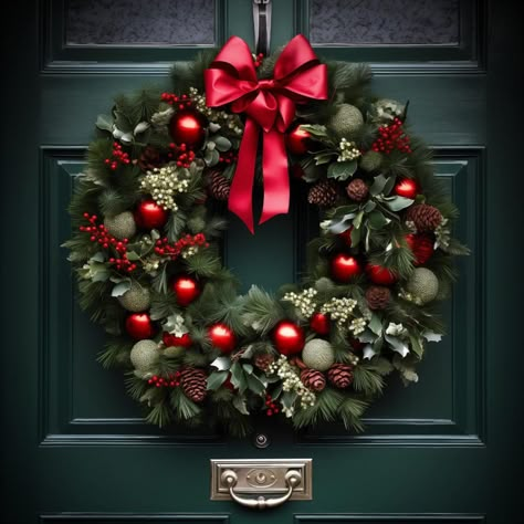 40  Christmas Wreath Ideas for a Festive Holiday Design Red Door Wreath Ideas, Wreath Door Christmas, Cute Wreath Ideas Christmas, Berry Wreath Christmas, Elegant Christmas Wreaths Beautiful, Wreath Making Ideas Christmas, Red Ornament Wreath, Large Christmas Wreaths Diy, Elegant Christmas Wreaths For Front Door