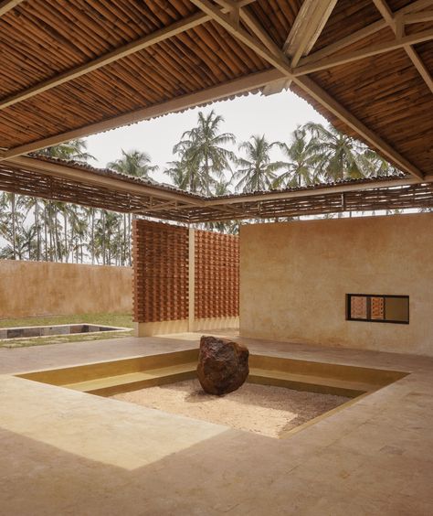 William Tailly + Rémy Aznar > Villa Mondoukou  See the complete project at hicarquitectura.com Abidjan Ivory Coast, Tropical Rock Garden, Duggan Morris, Sverre Fehn, Bamboo Roof, Tropical Bathroom, Limestone Wall, Take The Stairs, Architecture Office