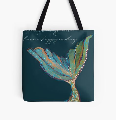 Mermaid Tail Art, Mermaid Tote Bag, Happy Ending, Art Tote Bag, Mermaid Tail, Bag Sale, Tote Bags, Hand Drawn, Mermaid