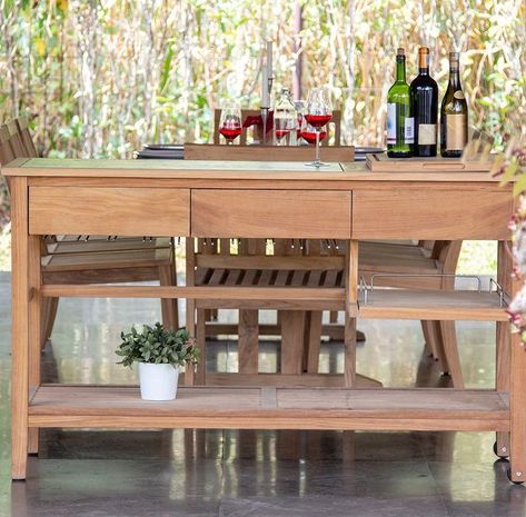 Hauser Company Stores (@hauserfurniture) • Instagram photos and videos Outdoor Serving Table, Outdoor Buffet Tables, Outdoor Buffet, Backyard Patio Furniture, Built In Buffet, Diy Console, Weathered Teak, Teak Outdoor Furniture, Entertaining Space