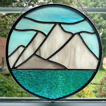 Icy Mountains, Cathedral Art, Cup Hanger, Glass Landscape, Stained Glass Sun, Glass Art Design, Glass Art Pictures, Stained Glass Birds, Stained Glass Window Panel