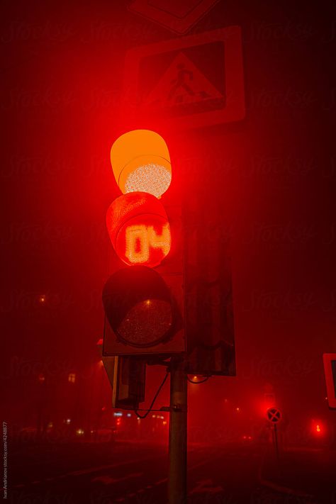 "Red Traffic Light Signal On City Street At Night" by Stocksy Contributor "Ivan Andrianov" - Stocksy Red Traffic Light Aesthetic, Red Photo Aesthetic, Traffic Light Aesthetic, Stop Light Aesthetic, Traffic Lights Aesthetic, Red City, Street Lights Aesthetic, Street Lights At Night, City Night