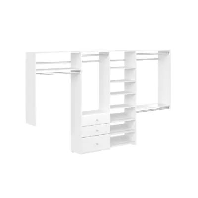 Dual Tower 96 in. W - 120 in. W Classic White Wood Closet System White Wood Closet, Closet Evolution, Wood Closet Organizers, Wood Closet Systems, Custom Closet Organization, Wood Closet, Closet Kits, Closet Systems, Closet Organizing Systems