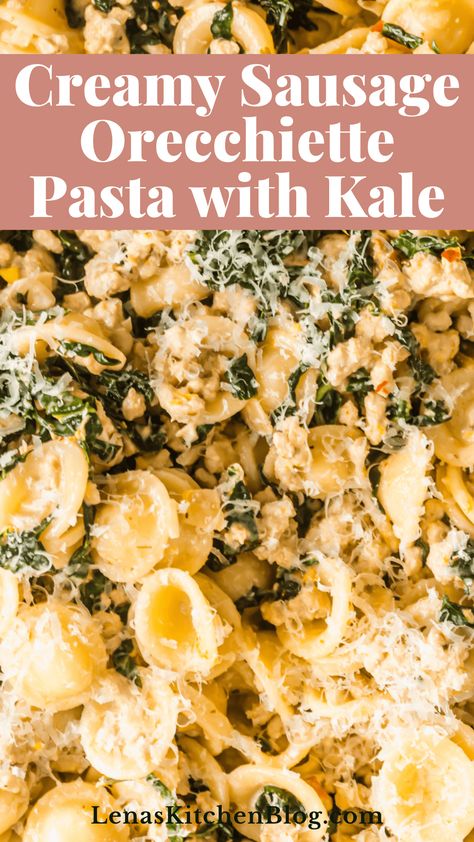 Orcchettie Pasta With Sausage, Orcchettie Pasta Recipes, Orichette Pasta Recipes, Lemon Cream Sauce Pasta, Orecchiette Pasta Recipes, Sausage Kale Pasta, Kale Pasta Recipe, Sausage Ravioli, Pasta With Kale