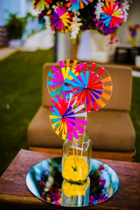 Wedding Home Decor Ideas, Holi Theme, Mehendi Decor, Holi Party, Mumbai Wedding, Pinwheels Paper, Wedding Home Decor, Desi Wedding Decor, Carnival Theme