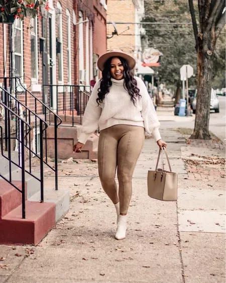 Spanx faux suede leggings outfit. #spanx #leggings #leggingsoutfit #falloutfit #LTKSeasonal #LTKunder100 #LTKstyletip Faux Suede Leggings Outfit, Nude Leggings Outfit, Cream Leggings Outfit, Tan Leggings Outfit, Beige Leggings Outfit, Suede Leggings Outfit, Camel Leggings, Nude Leggings, Tan Leggings