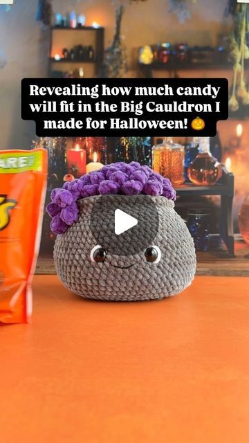 Amigurumi Crochet Patterns by Anna on Instagram: "My secret to a Happy Halloween is this whole bag of Reese’s Peanut Butter Cups 🤤  How big you make your cauldron and how firmly you stuff will determine how much you can fit in yours. But I think it’s safe to say the Big Cauldron will hold a good amount of candy 🍬🍫  Pattern available 7/25!  What are you putting in yours?!   #happyhalloween #halloween #halloweencandy #crochethalloween #crochetersofinstagram #newpattern #comingsoon" Crochet Cauldron, Candy Pattern, Candy Bowl, Halloween Crochet, Peanut Butter Cups, Halloween Candy, Amigurumi Crochet, Fit In, Crochet Amigurumi