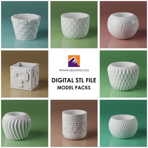 STL file Pot Vase Planter Pack・3D printer model to download・Cults 3d Printer Plant Pots, 3d Printed Succulent Planter, 3d Printer Flower Pot, 3d Printing Pots & Planters, Useful 3d Prints, Planting Plants, Pot Vase, 3d Printing Diy, 3d Printer Diy