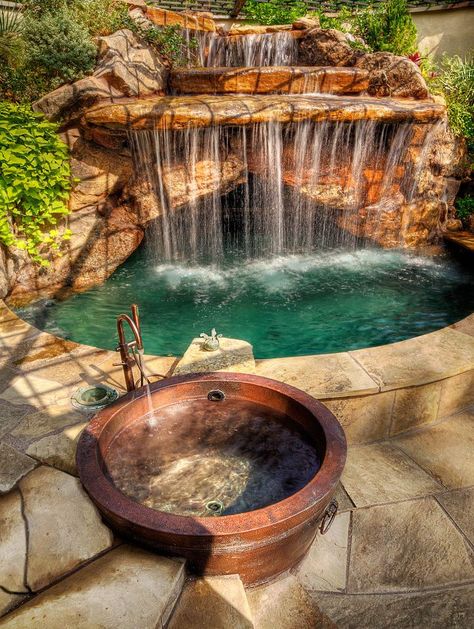 15 MUST SEE DREAM HOME Pools [Come Take a Dip]                                                                                                                                                                                 More Cave Water, Waterfall Pool, Backyard Spa, Garden Spa, Cave Pool, Outdoor Hot Tub, Taman Air, Spa Luxury, Custom Pool