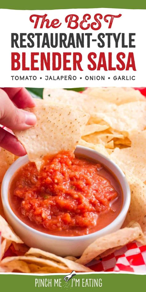 This easy homemade tomato jalapeño blender salsa uses canned tomatoes, roasted onion, and garlic to make the best Mexican restaurant-style copycat salsa recipe! Copycat Salsa, Blender Salsa, Tomatoes Roasted, Starter Dishes, Canning Whole Tomatoes, Crostini Recipes, Hot Salsa, Mild Salsa, Canned Tomatoes