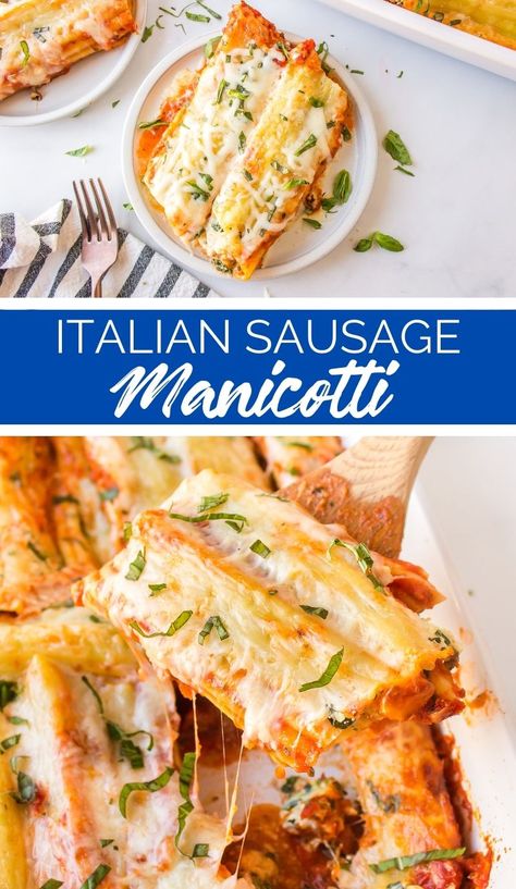 Cannelloni Recipes Italian Sausage, Sausage Stuffed Manicotti Recipe, Sausage Manicotti, Italian Sausage Manicotti, Manicotti Recipe Sausage, Sausage Manicotti Recipe, Spinach Manicotti, Manicotti Pasta, Southern Comfort Recipes