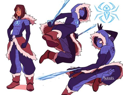 “spider korrasami 🕷💙❤ #spidersona” Spider Sona, Spiderman Characters, Image Spiderman, Spiderman Artwork, Spider Art, Avatar The Last Airbender Art, Yuri Manga, Spider Girl, Model Sheet