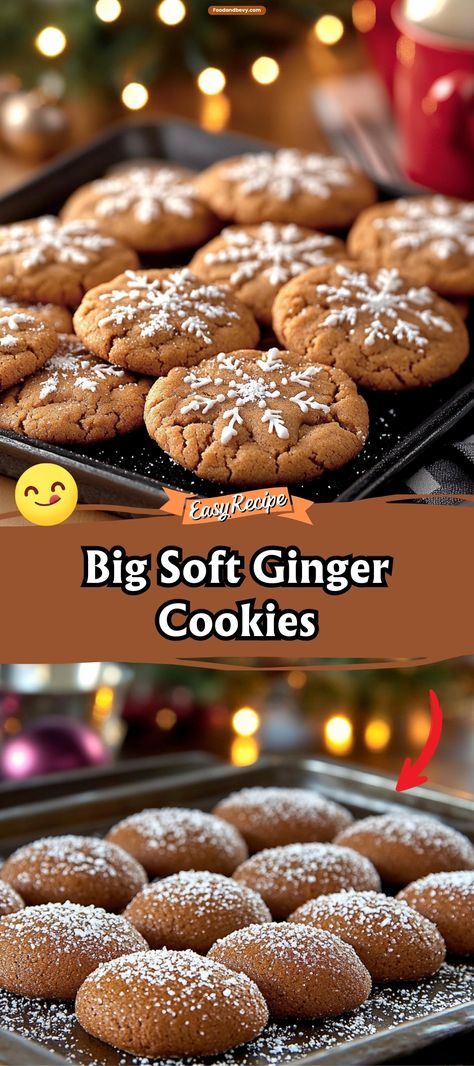 Experience the warm, spicy aroma of Big Soft Ginger Cookies, perfect for chilly weather. These cookies are wonderfully soft and chewy, with a rich molasses undertone and a dusting of sugar on top. Ideal for holiday gatherings or a cozy night in, they bring the essence of gingerbread in every bite. #GingerCookies #SoftCookies #HolidayBaking Soft Ginger Snaps Cookies, Ginger Sugar Cookies, Gingerbread Soft Cookies, Fluffy Gingerbread Cookies, Ginger Cookies Recipe Easy, Soft Chewy Gingerbread Cookies, Ginger Christmas Cookies, Gingerdoodles Cookies Recipe, Ginger Cookies Chewy