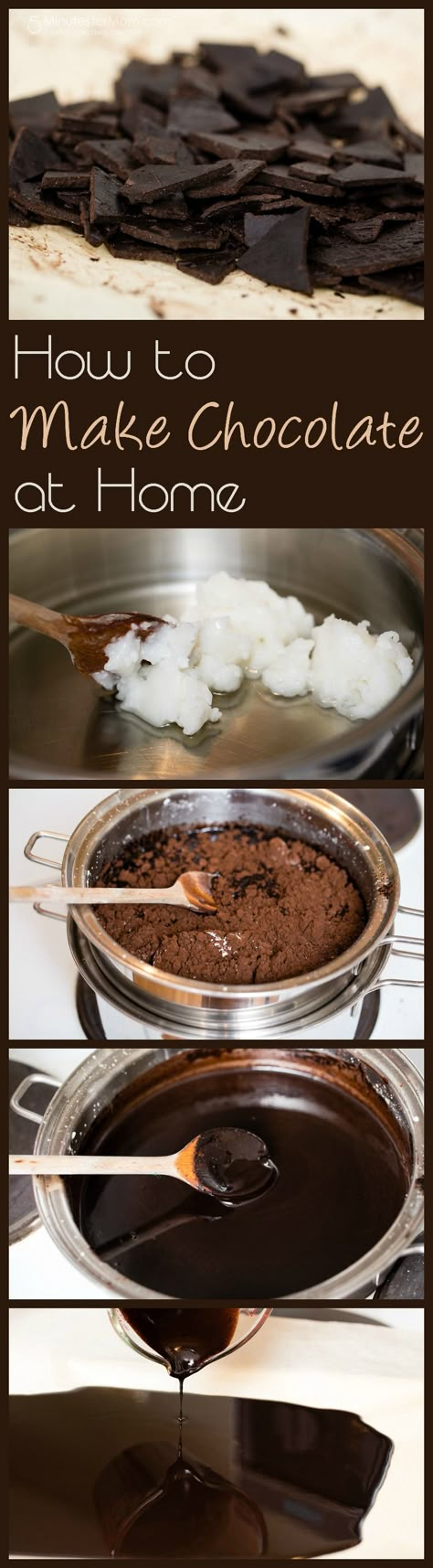 How to Make Chocolate at Home - Coconut Oil Dark Chocolate Recipe Chocolate At Home, Coconut Oil Chocolate, Homemade Dark Chocolate, Dark Chocolate Recipes, Homemade Candies, Homemade Chocolate, Vegetarian Chocolate, How To Make Chocolate, Candy Recipes