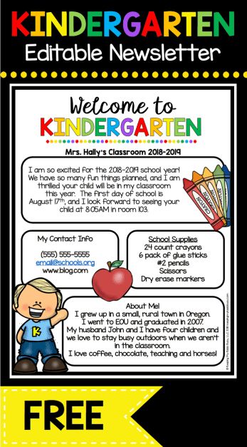 FREE Welcome to Kindergarten newsletter - EDIT and print to send during Back to School season or Open House - adorable Meet the Teacher letter FREEBIE Season Kindergarten, Meet The Teacher Letter, Kindergarten First Week, Kindergarten Newsletter, Teacher Letter, Back To School Kindergarten, Welcome To Kindergarten, Beginning Of Kindergarten, Kindergarten Freebies