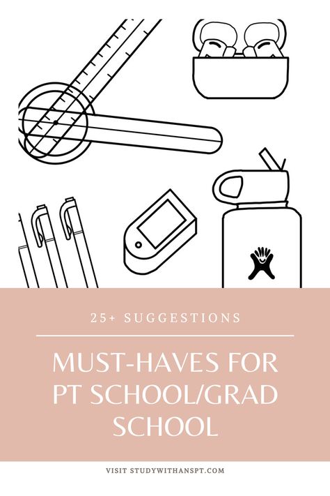 Here is a list of some essentials for physical therapy school or grad school in general! I mention some study materials, study-from-home items, and stuff worth the splurge! ... #ptschool #physicaltherapy #gradschool #ptstudent #study #school #must-haves Med School Necessities, Pt Student Aesthetic, Lvn School Essentials, Physical Therapy Notes, Pa School Must Haves, Pa School Essentials, Physical Therapy Student Study, Graduate School Essentials, School Based Physical Therapy