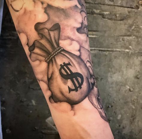 Money Tattoos For Men, Money Tattoo Ideas, Money Tattoo Designs, Money Tattoos, Cool Money, Money Bag Tattoo, All About The Benjamins, Libra Tattoo, Gangsta Tattoos