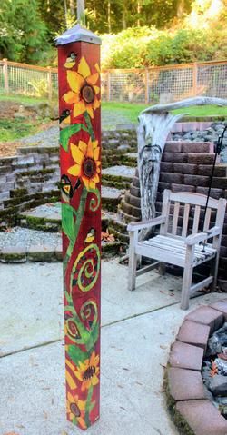 Art Poles - Garden Poles - Peace poles – Painted Peace - the Art of Stephanie Burgess Peace Pole Diy, Peace Poles, Peace Pole, Garden Spinners, Garden Totem, Art Pole, Painted Post, Garden Totems, Garden Poles