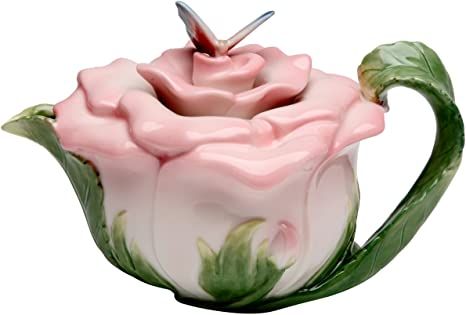 Butterfly On Rose, Butterfly Tea Party, Butterfly Teapot, Teapot Ceramic, Rose Teapot, Pink Rose Flower, Glass Teapot, Green Theme, Porcelain Teapot