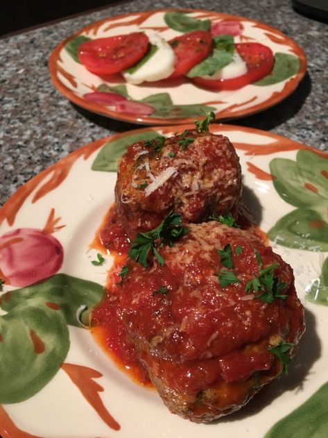 Basil Salad, Simple Vinaigrette, Meatball Ingredients, Food Scientist, Tomato Mozzarella, Italian Meatballs, Pork Sausage, Saute Onions, Fresh Mozzarella