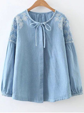 Cheapest and Latest women & men fashion site including categories such as dresses, shoes, bags and jewelry with free shipping all over the world. Denim Blouse Women, Áo Blu, Embroidery Kimono, Fashion Site, Denim Shirts, Fashion Tops Blouse, Spring Fashion Outfits, Denim Blouse, Blouse Tops