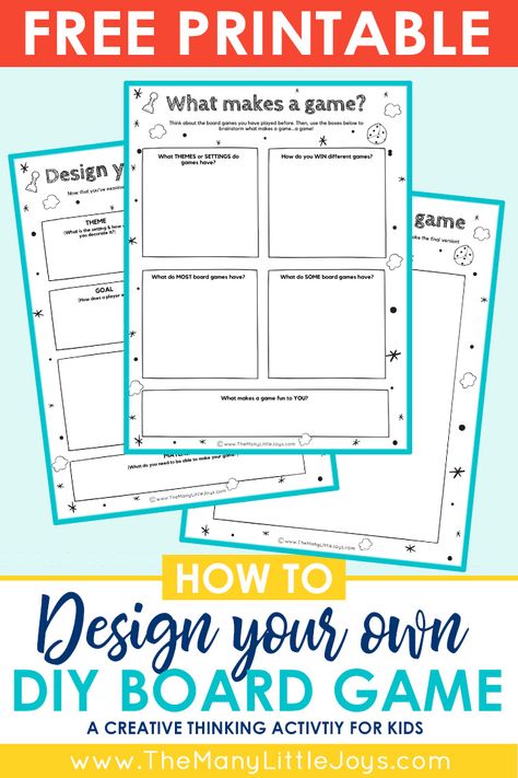 How to make a board game: fun learning activity for kids - The Many Little Joys Creating Your Own Board Game, Daisy Board Game Design Challenge, How To Design A Board Game, Make Your Own Board Game Kids, Board Game Ideas For School Project, Make A Board Game, Make Your Own Board Game, Teen Games, Printable Board Game